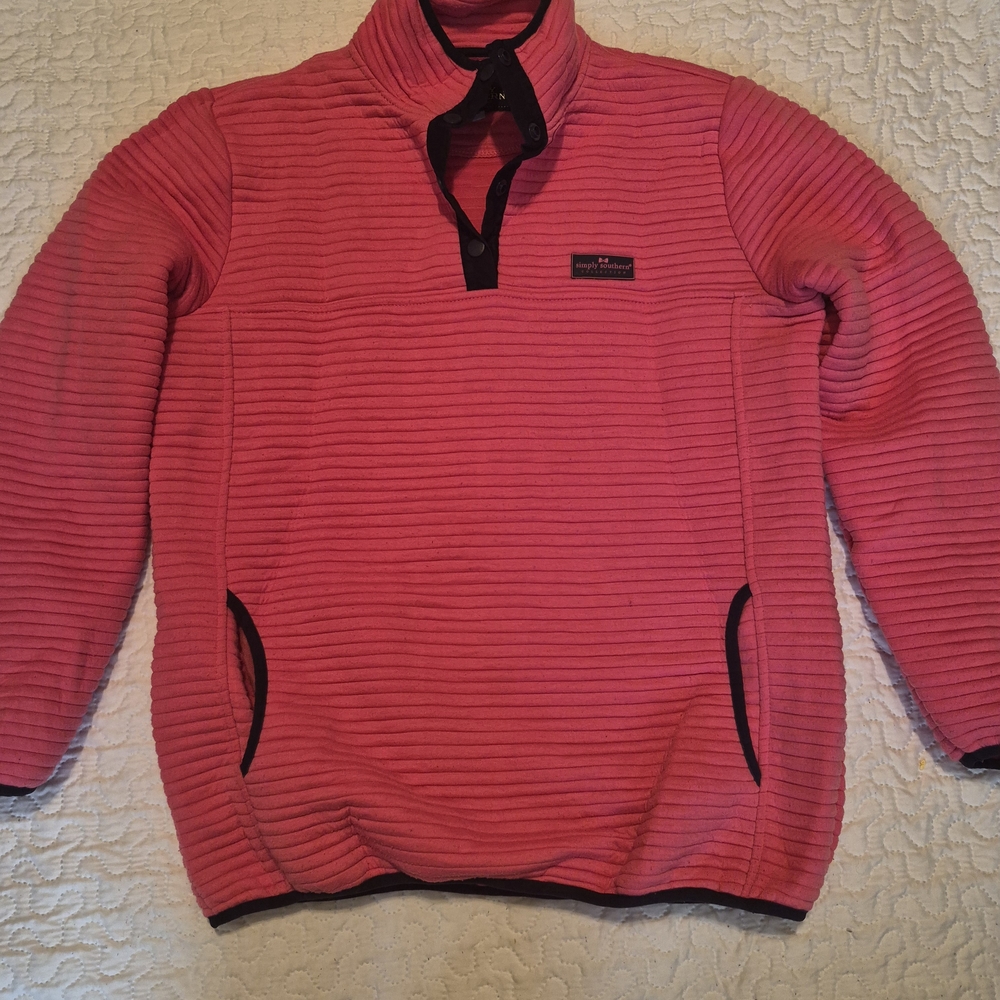 Simply Southern Coral Pullover with Navy Accents